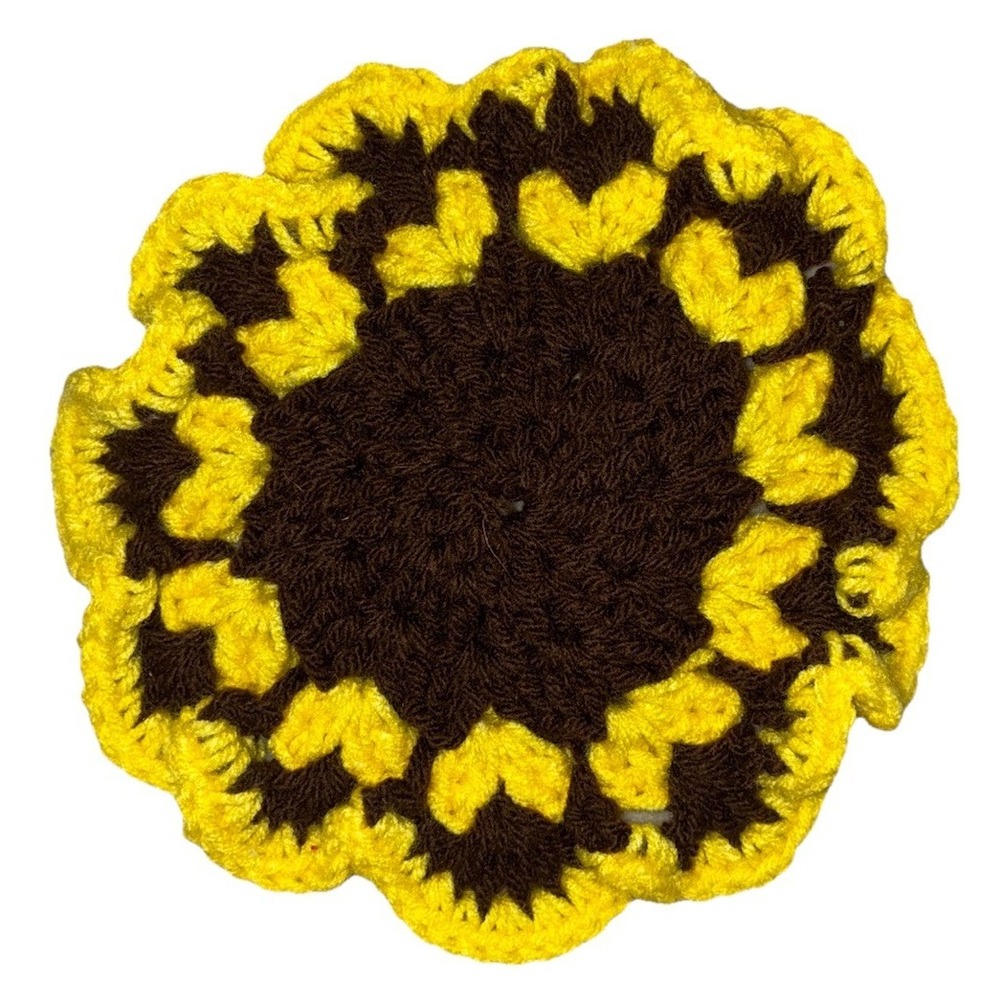 Handmade Hot Pad Pot Holder Trivet Round Yellow Brown 7"‎ Decor Handmade NEW
